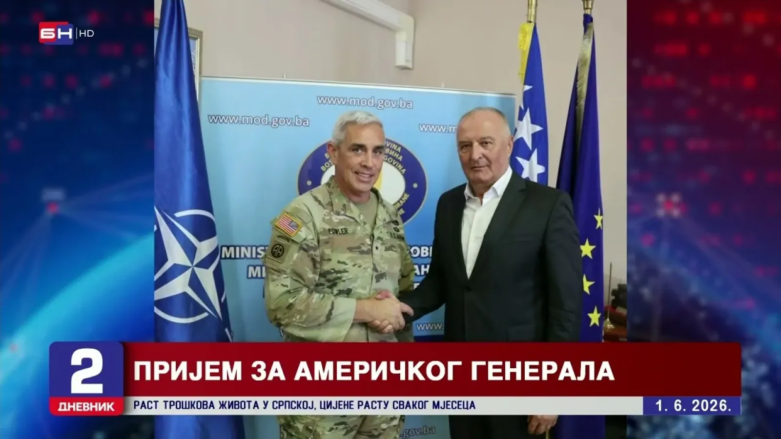 Ministarstvo odbrane BiH: Prijem za novog komendanta NATO štaba u Sarajevu